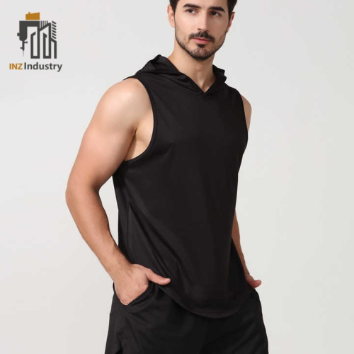 Black Hooded Sleeveless Gym Shirt