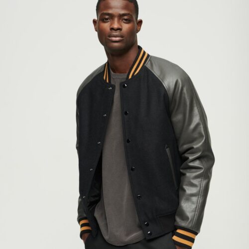 Varsity Leather Jacket In Black