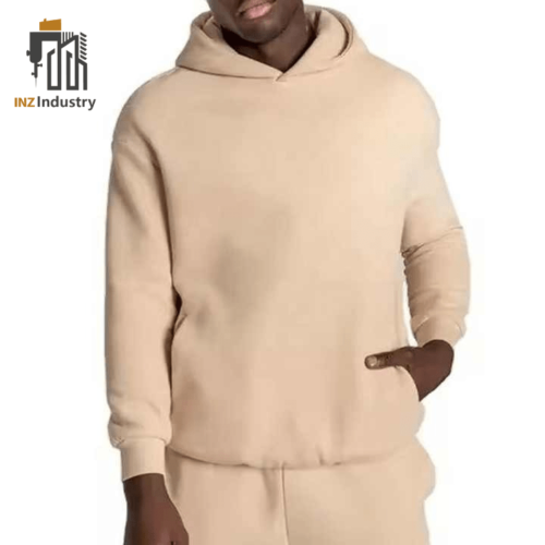 Beige Fleece Hoodie For Men's